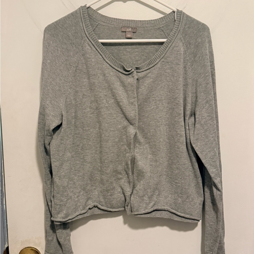 J Jill Women's Lightweight Crewneck Cardigan - Gray